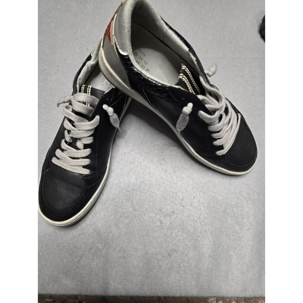 Shu Shop Park Black Snake Leather Star Sneakers Women's Size 10 Lace Up Casual